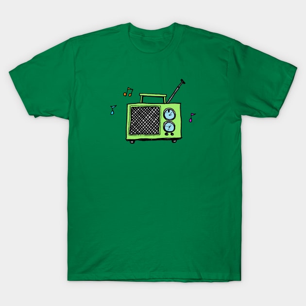 Classic Retro Radio in Cute Green T-Shirt by callingtomorrow